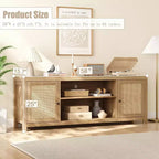 Meuble TV en rotin, meuble TV style bohème avec 2 niveaux de rangement, meuble TV et console média en bois pour salon