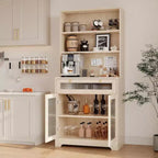 Meuble de cuisine Acekool avec portes en verre, étagère ouverte à 3 niveaux et tiroir, étagères réglables, table de bar à café pour cuisine et salle à manger, blanc