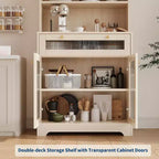 Meuble de cuisine Acekool avec portes en verre, étagère ouverte à 3 niveaux et tiroir, étagères réglables, table de bar à café pour cuisine et salle à manger, blanc