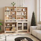 Meuble de cuisine Acekool avec portes en verre, étagère ouverte à 3 niveaux et tiroir, étagères réglables, table de bar à café pour cuisine et salle à manger, blanc
