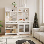 Meuble de cuisine Acekool avec portes en verre, étagère ouverte à 3 niveaux et tiroir, étagères réglables, table de bar à café pour cuisine et salle à manger, blanc