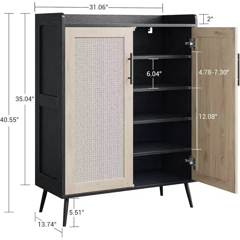 Meuble à chaussures Acekool 6 niveaux en rotin – Organiseur avec étagères réglables et portes pour entrée, couloir et dressing, tissage naturel