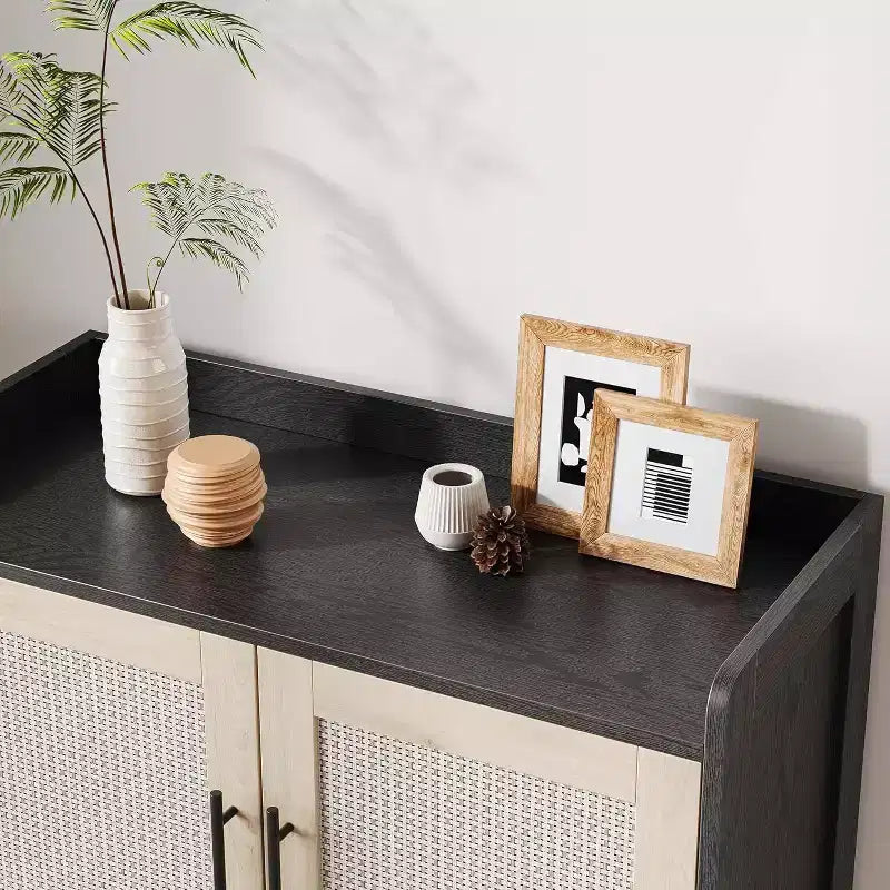 Meuble à chaussures Acekool 6 niveaux en rotin – Organiseur avec étagères réglables et portes pour entrée, couloir et dressing, tissage naturel