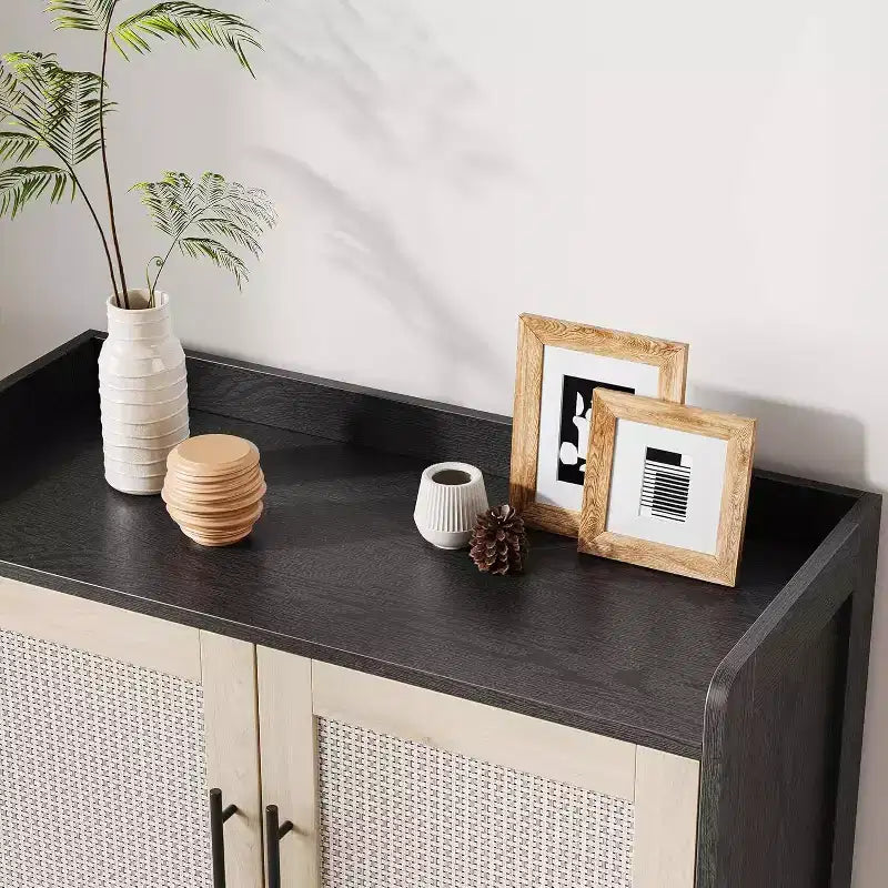 Meuble à chaussures Acekool 6 niveaux en rotin – Organiseur avec étagères réglables et portes pour entrée, couloir et dressing, tissage naturel