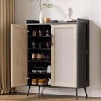 Meuble à chaussures Acekool 6 niveaux en rotin – Organiseur avec étagères réglables et portes pour entrée, couloir et dressing, tissage naturel