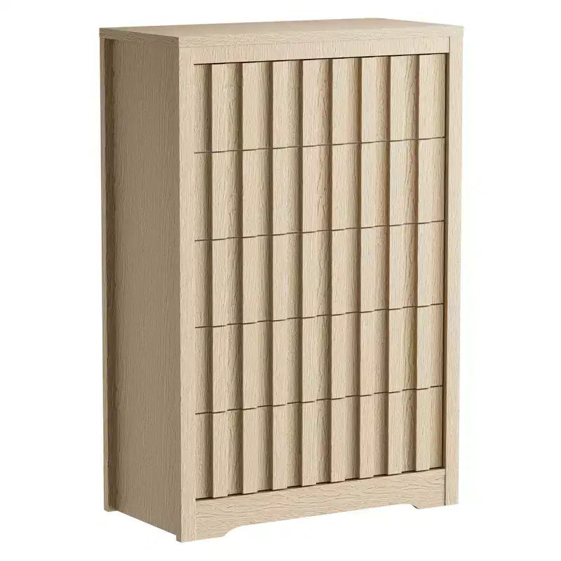 Commode à 5 tiroirs cannelés pour chambre à coucher, Commode moderne, Façades cannelées, Commode de rangement en bois pour chambre à coucher, salon