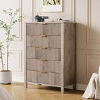 Commode de chambre, commode à 5 tiroirs cannelés, commode moderne haute de 45", commode de style ferme moderne, organiseur de tiroirs en bois pour couloir