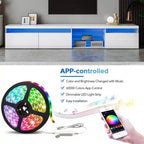 Meuble TV moderne Bestier pour téléviseurs jusqu'à 105 pouces avec 2 étagères en verre, console de rangement multimédia, meuble TV polyvalent avec lumières LED pour salon, blanc