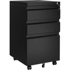 Classeur mobile 3 tiroirs à étagère réglable avec clés, pour bureau et espace de travail à domicile, rangement latéral sous le bureau, pour documents de format légal, lettre et A4, noir