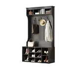MAYEERTY Portemanteau d'entrée noir de 180 cm – Avec rangement à chaussures et 7 crochets, banc réglable autoportant pour buanderie