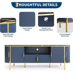 Meuble TV cannelé, centre de divertissement TV avec plateau en faux marbre, console avec étagères réglables et portes coulissantes, pour salon, chambre à coucher