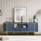 Fluted TV Stand, TV Entertainment Center with Faux Marble Top, Console Table with Adjustable Shelves Sliding Doors, for Living Room, Bedroom