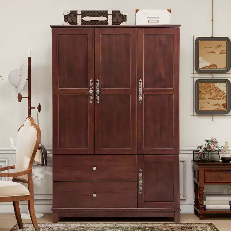 Armoire Keloyid Seusar en bois marron clair de 117,6 cm avec 2 tiroirs, tringle de suspension et étagères