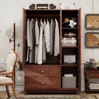 Armoire Keloyid Seusar en bois marron clair de 117,6 cm avec 2 tiroirs, tringle de suspension et étagères