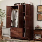 Armoire Keloyid Seusar en bois marron clair de 117,6 cm avec 2 tiroirs, tringle de suspension et étagères