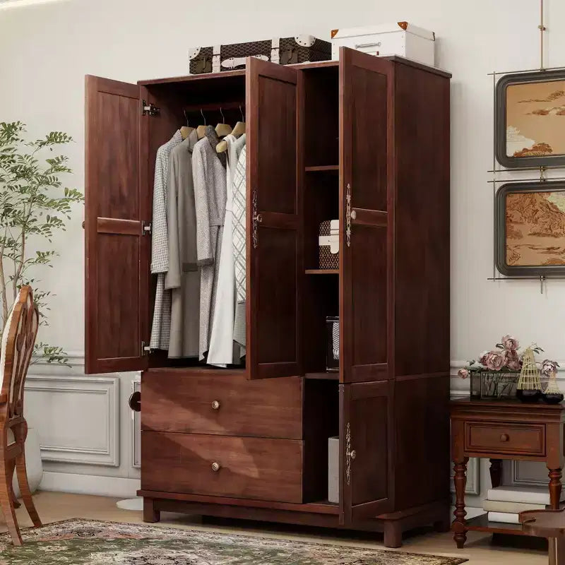 Armoire Keloyid Seusar en bois marron clair de 117,6 cm avec 2 tiroirs, tringle de suspension et étagères