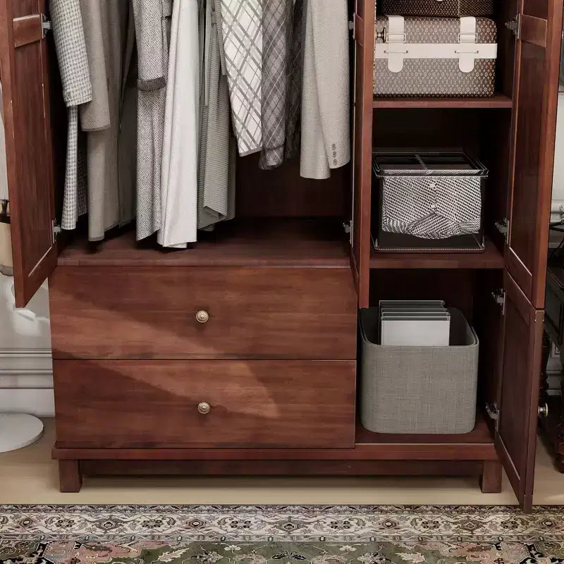 Armoire Keloyid Seusar en bois marron clair de 117,6 cm avec 2 tiroirs, tringle de suspension et étagères