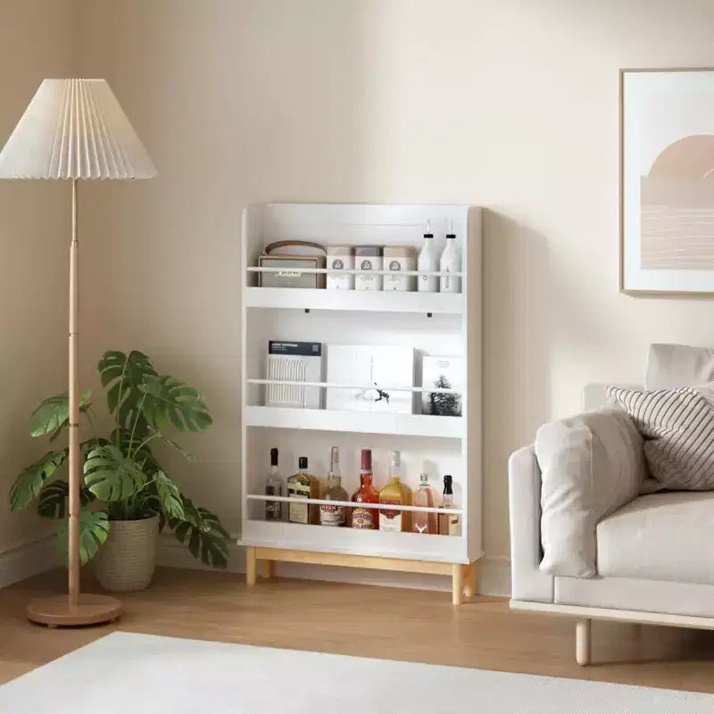 Étagère à Livres Okak pour Enfants, Bibliothèque avec 3 Étagères de Présentation Frontales et Base en Bois Naturel, Vitrine pour Chambre d'Enfant, Crèche ou Salle de Jeux, Blanc