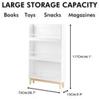 Étagère à Livres Okak pour Enfants, Bibliothèque avec 3 Étagères de Présentation Frontales et Base en Bois Naturel, Vitrine pour Chambre d'Enfant, Crèche ou Salle de Jeux, Blanc