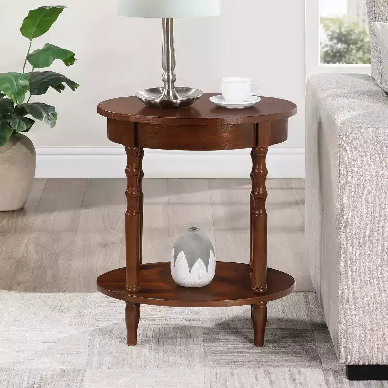 HomeStock Table d'appoint avec plateau ovale en MDF (panneau de fibres à densité moyenne) marron de 24 po de hauteur, 1 pièce