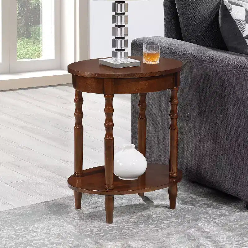 HomeStock Table d'appoint avec plateau ovale en MDF (panneau de fibres à densité moyenne) marron de 24 po de hauteur, 1 pièce