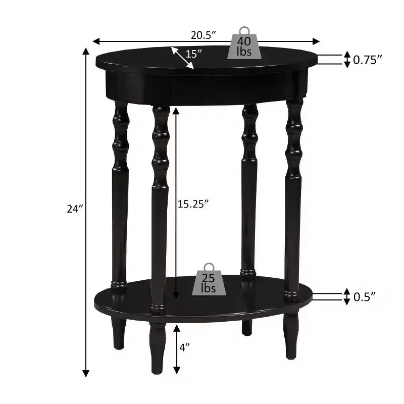 HomeStock Table d'appoint avec plateau ovale en MDF (panneau de fibres à densité moyenne) marron de 24 po de hauteur, 1 pièce