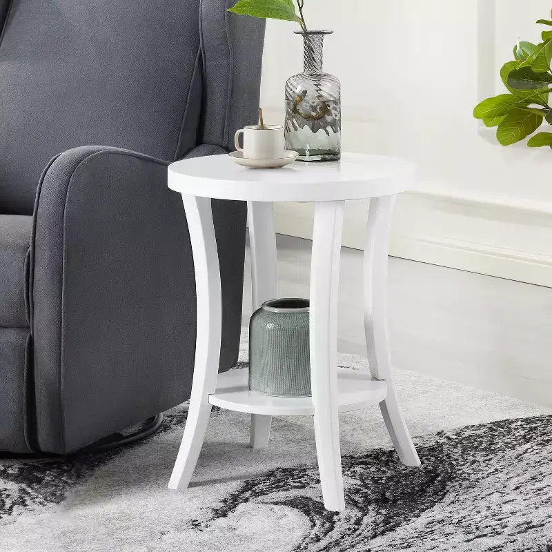 HomeStock Table d'appoint ronde en bois de 59 cm de haut, couleur blanche, 1 pièce
