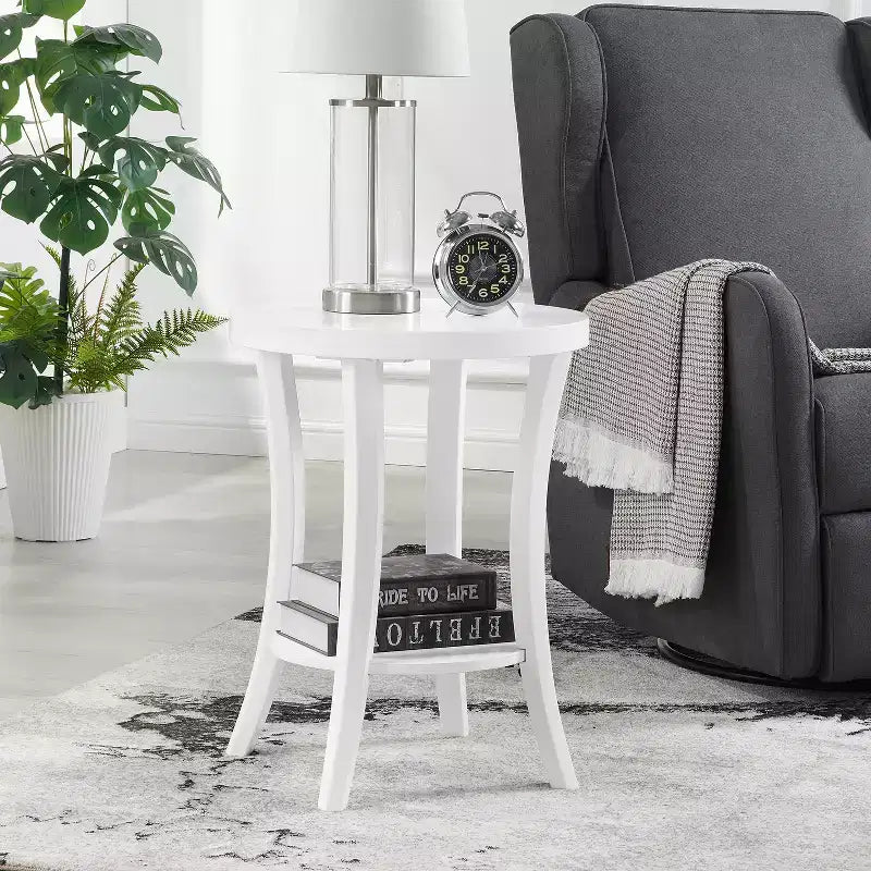 HomeStock Table d'appoint ronde en bois de 59 cm de haut, couleur blanche, 1 pièce