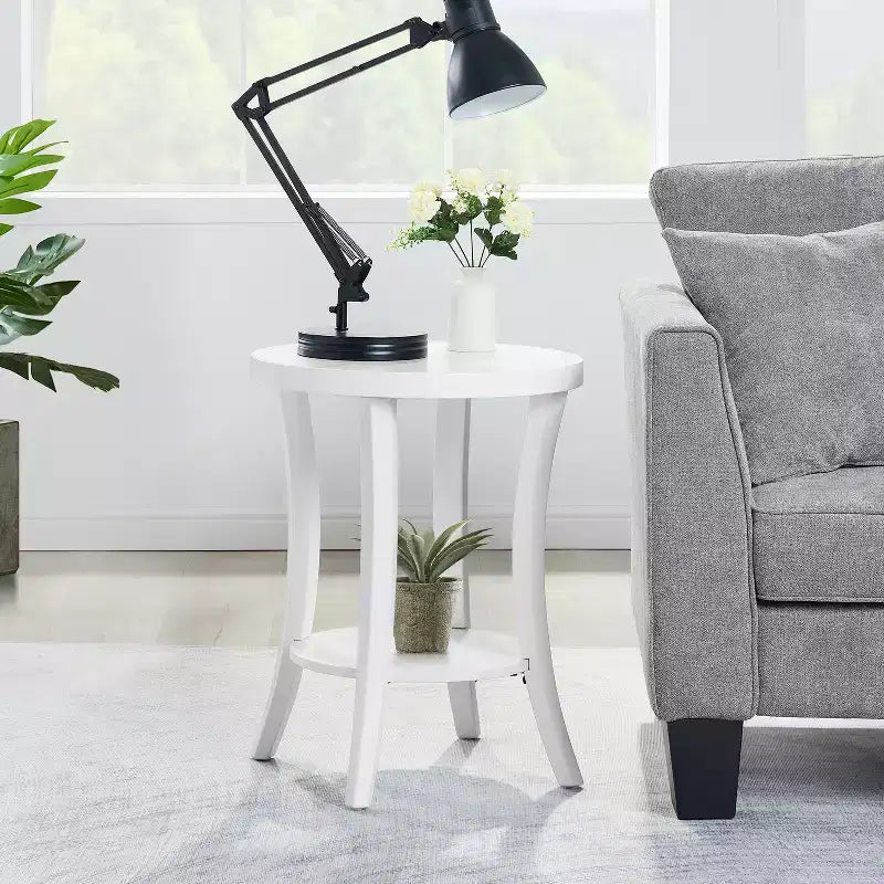 HomeStock Table d'appoint ronde en bois de 59 cm de haut, couleur blanche, 1 pièce
