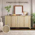 Bahut, Meuble de Rangement - Sunvasagoo avec 4 Portes Cannelées, Étagères Réglables, Meuble de Rangement Style Ferme pour Cuisine, Salon, Bar à Café