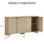 Bahut, Meuble de Rangement - Sunvasagoo avec 4 Portes Cannelées, Étagères Réglables, Meuble de Rangement Style Ferme pour Cuisine, Salon, Bar à Café
