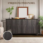 Bahut, Meuble de Rangement - Sunvasagoo avec 4 Portes Cannelées, Étagères Réglables, Meuble de Rangement Style Ferme pour Cuisine, Salon, Bar à Café