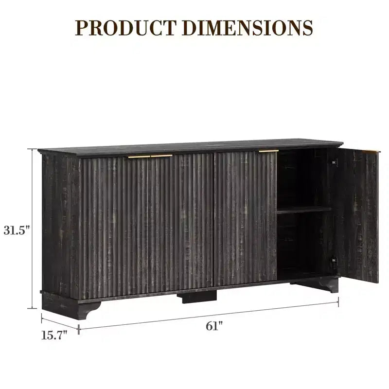 Bahut, Meuble de Rangement - Sunvasagoo avec 4 Portes Cannelées, Étagères Réglables, Meuble de Rangement Style Ferme pour Cuisine, Salon, Bar à Café