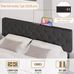 TROPOW Cadre de Lit Queen Size Gris Foncé avec Ports USB et Tête de Lit Réglable, Pas de Sommier Tapissier Requis (1-Pack)