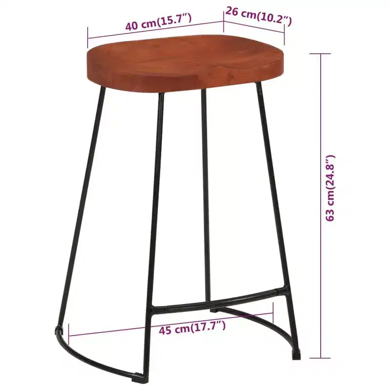 Tabourets de bar CLIHOME en bois massif et métal, sièges de cuisine vintage pour la maison (lot de 2)