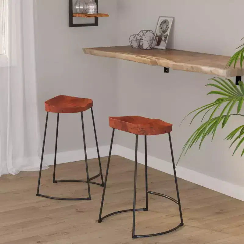 Tabourets de bar CLIHOME en bois massif et métal, sièges de cuisine vintage pour la maison (lot de 2)