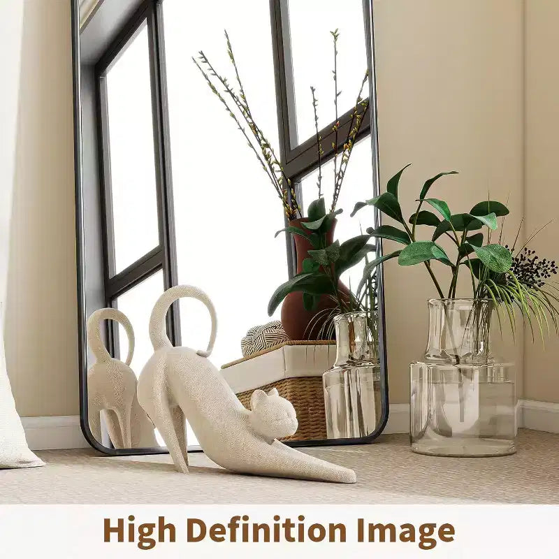 Miroir pleine longueur 66 x 23 avec coins arrondis, Miroir sur pied pour chambre ou dressing, à poser, suspendre ou adosser