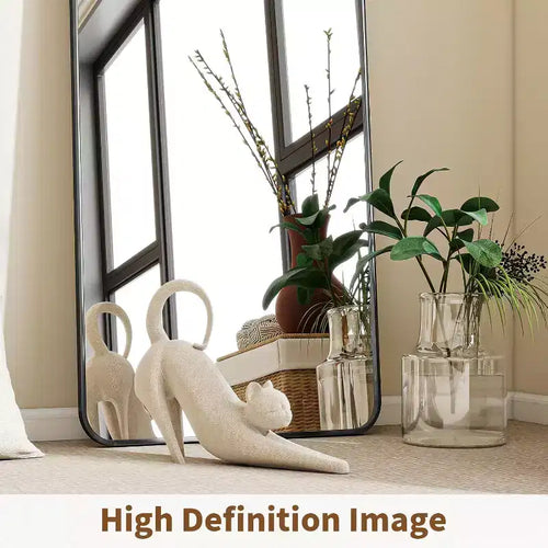 Miroir pleine longueur 66 x 23 avec coins arrondis, Miroir sur pied pour chambre ou dressing, à poser, suspendre ou adosser