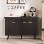 Buffet de Bahut Cannelé, Grand Meuble de Rangement Autoportant de 120cm pour Bar à Café en Bois