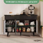 Buffet de Bahut Cannelé, Grand Meuble de Rangement Autoportant de 120cm pour Bar à Café en Bois