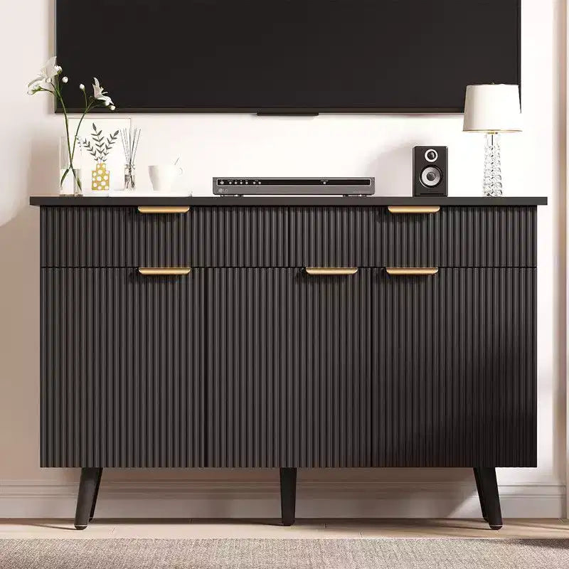 Buffet de Bahut Cannelé, Grand Meuble de Rangement Autoportant de 120cm pour Bar à Café en Bois