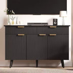 Buffet de Bahut Cannelé, Grand Meuble de Rangement Autoportant de 120cm pour Bar à Café en Bois