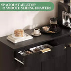 Buffet de Bahut Cannelé, Grand Meuble de Rangement Autoportant de 120cm pour Bar à Café en Bois
