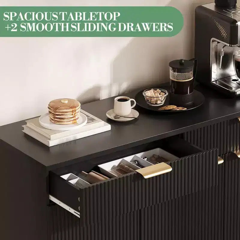 Buffet de Bahut Cannelé, Grand Meuble de Rangement Autoportant de 120cm pour Bar à Café en Bois
