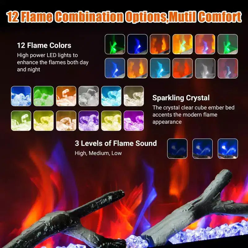 Coolmee Cheminée Électrique de 80 Pouces, Encastrée et Murale, Contrôle Vocal Intelligent WiFi Alexa, Effet de Flamme 3D, 12 Options de Couleurs, 750W/1500W