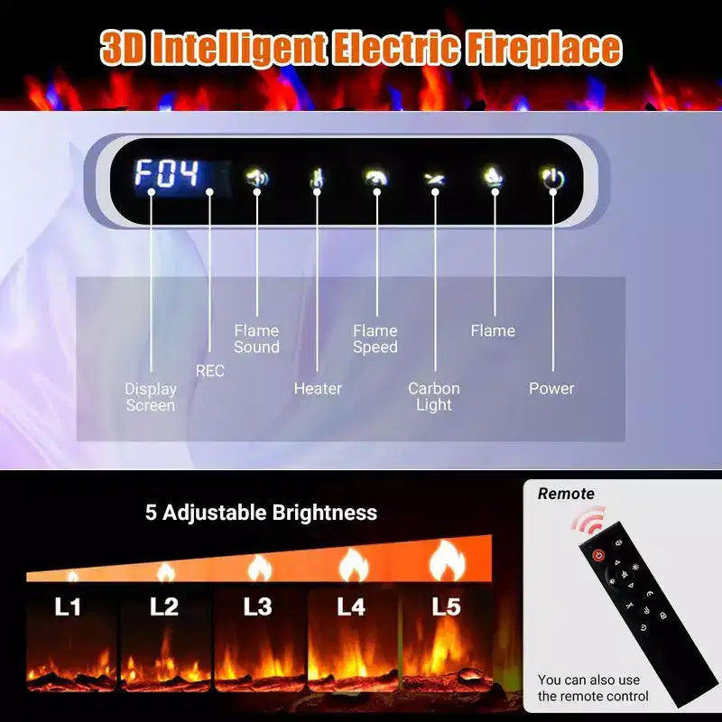 Coolmee Cheminée Électrique de 80 Pouces, Encastrée et Murale, Contrôle Vocal Intelligent WiFi Alexa, Effet de Flamme 3D, 12 Options de Couleurs, 750W/1500W