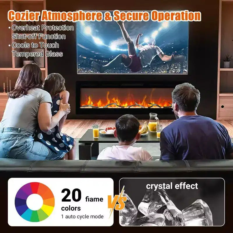 Coolmee Cheminée Électrique de 80 Pouces, Encastrée et Murale, Contrôle Vocal Intelligent WiFi Alexa, Effet de Flamme 3D, 12 Options de Couleurs, 750W/1500W