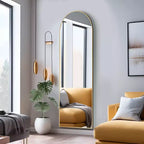 MAYEERTY Miroir pleine longueur de 69 pouces, cadre en alliage d'aluminium arqué, miroir de sol autoportant avec support, couleur or