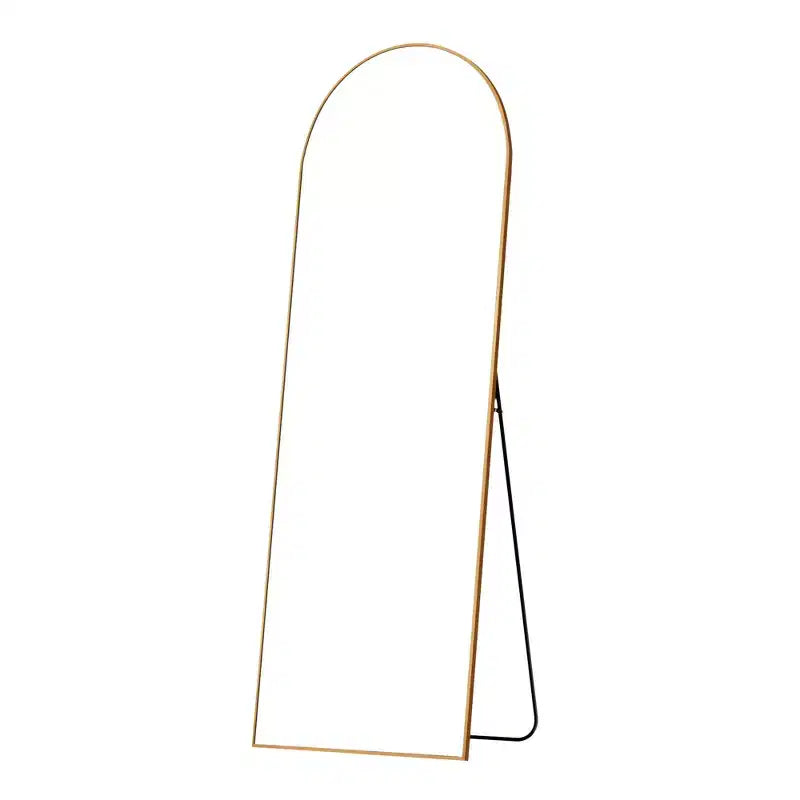 MAYEERTY Miroir pleine longueur de 69 pouces, cadre en alliage d'aluminium arqué, miroir de sol autoportant avec support, couleur or