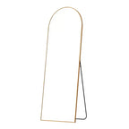 MAYEERTY Miroir pleine longueur de 69 pouces, cadre en alliage d'aluminium arqué, miroir de sol autoportant avec support, couleur or